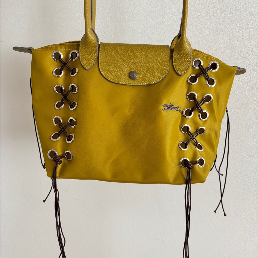 Custom Grommet Tie-up Yellow Longchamp Le Pliage Medium Tote